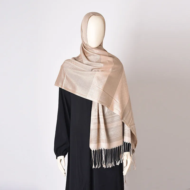 03-11  Summer thin headscarf striped tassel travel sunscreen silk scarf shawlplain hijab  printed hijab  printed scarf  hijab/tudung
