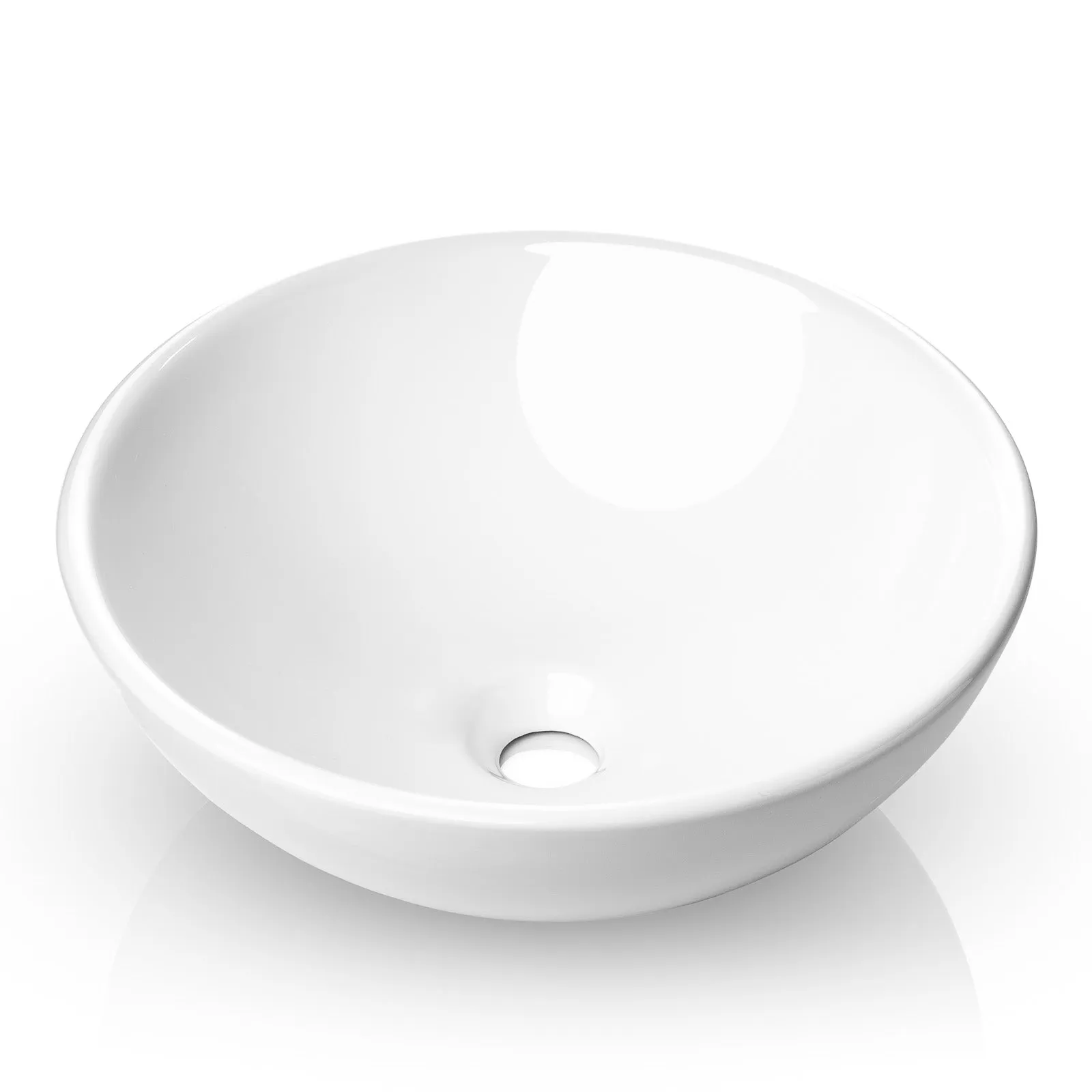 16" Round White Ceramic Vessel Sink - Modern Above Counter - Miligore
