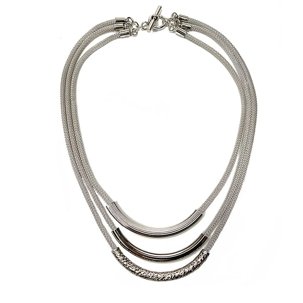3 Strand Mesh Necklace with Textured Tubes