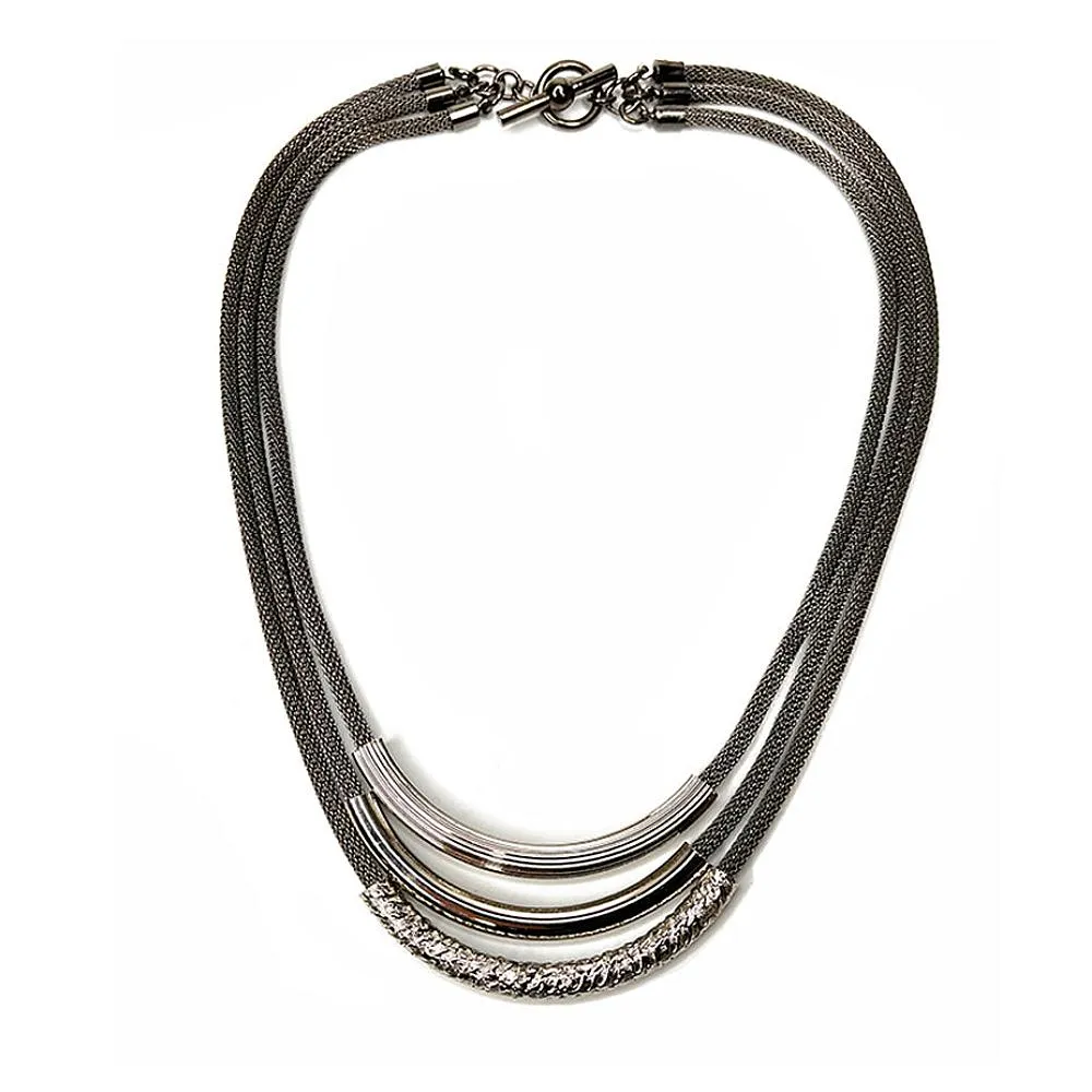 3 Strand Mesh Necklace with Textured Tubes
