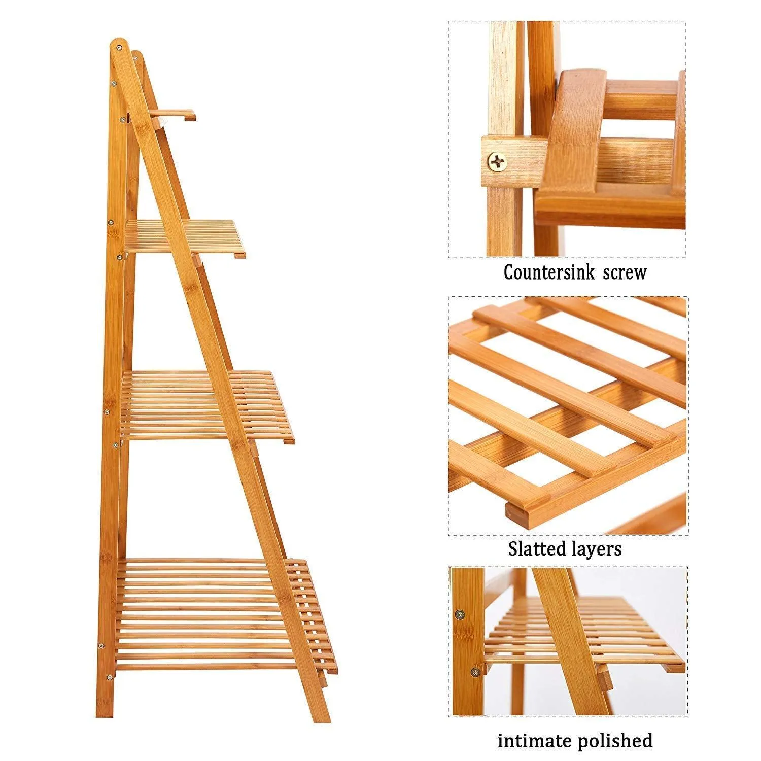 4 Tier Bamboo Flower Stand, Rack Shelf Foldable Pot Planter Display