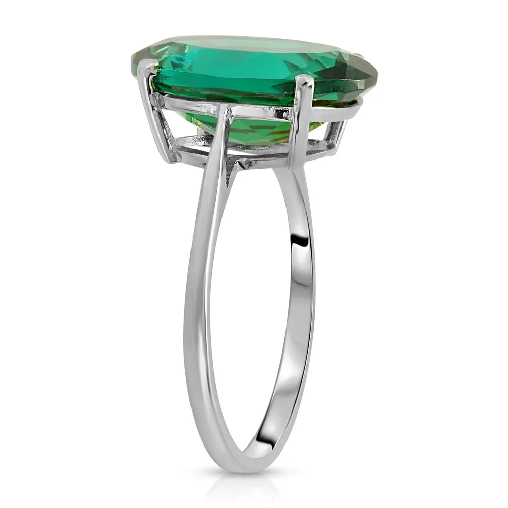 4.50 Carats 14K Solid White Gold Brilliant Oval Cut Emerald Solitaire Ring with Genuine Vibrant Emerald Oval Shape Anniversary Engagement Promise Her Him Unisex