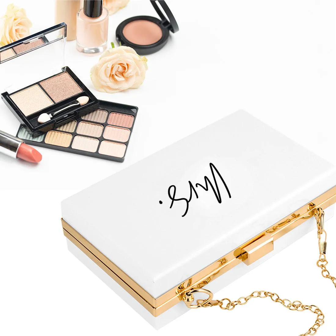Acrylic Clutch Purse for Bride with Gold Removable Metal Chain - 7 Designs