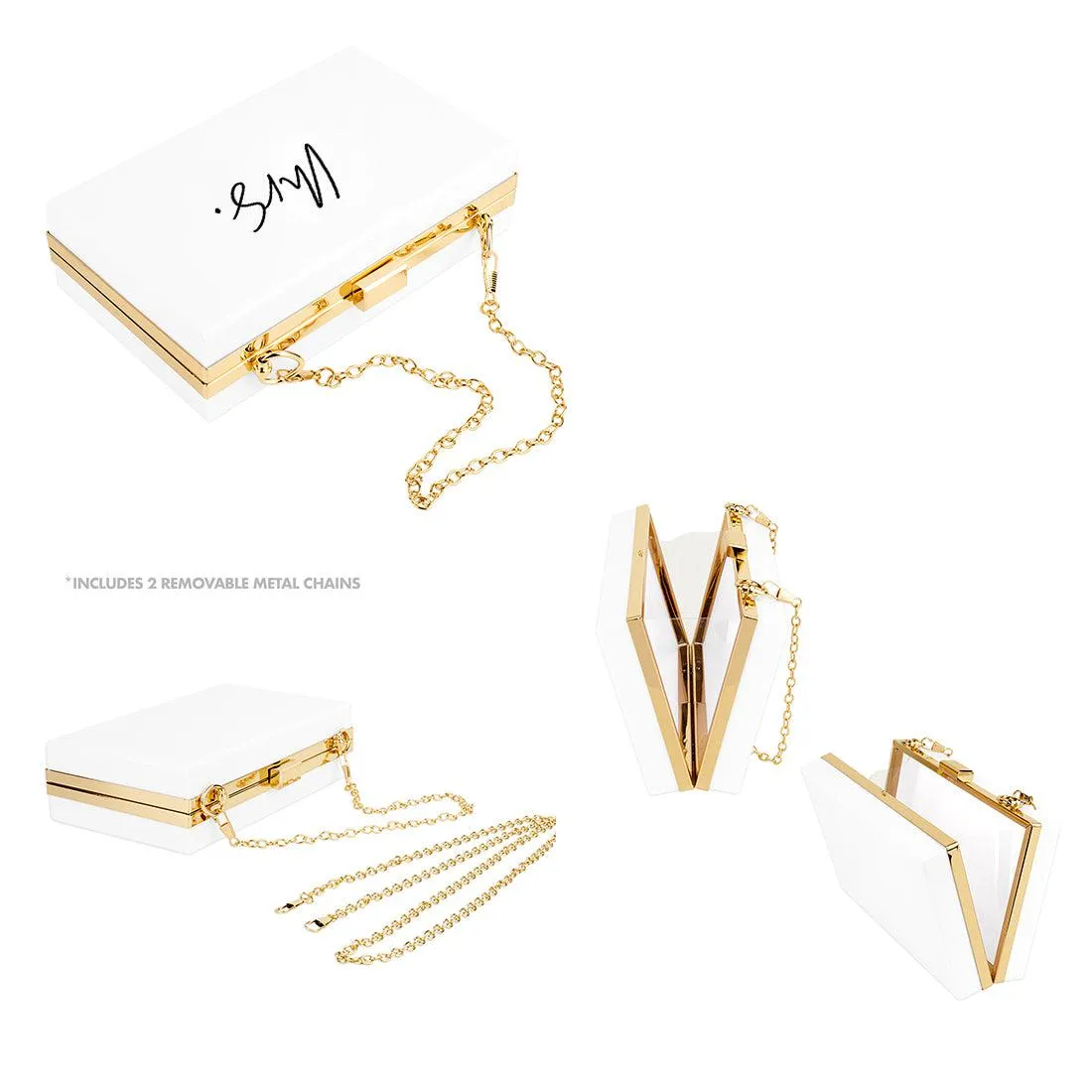 Acrylic Clutch Purse for Bride with Gold Removable Metal Chain - 7 Designs