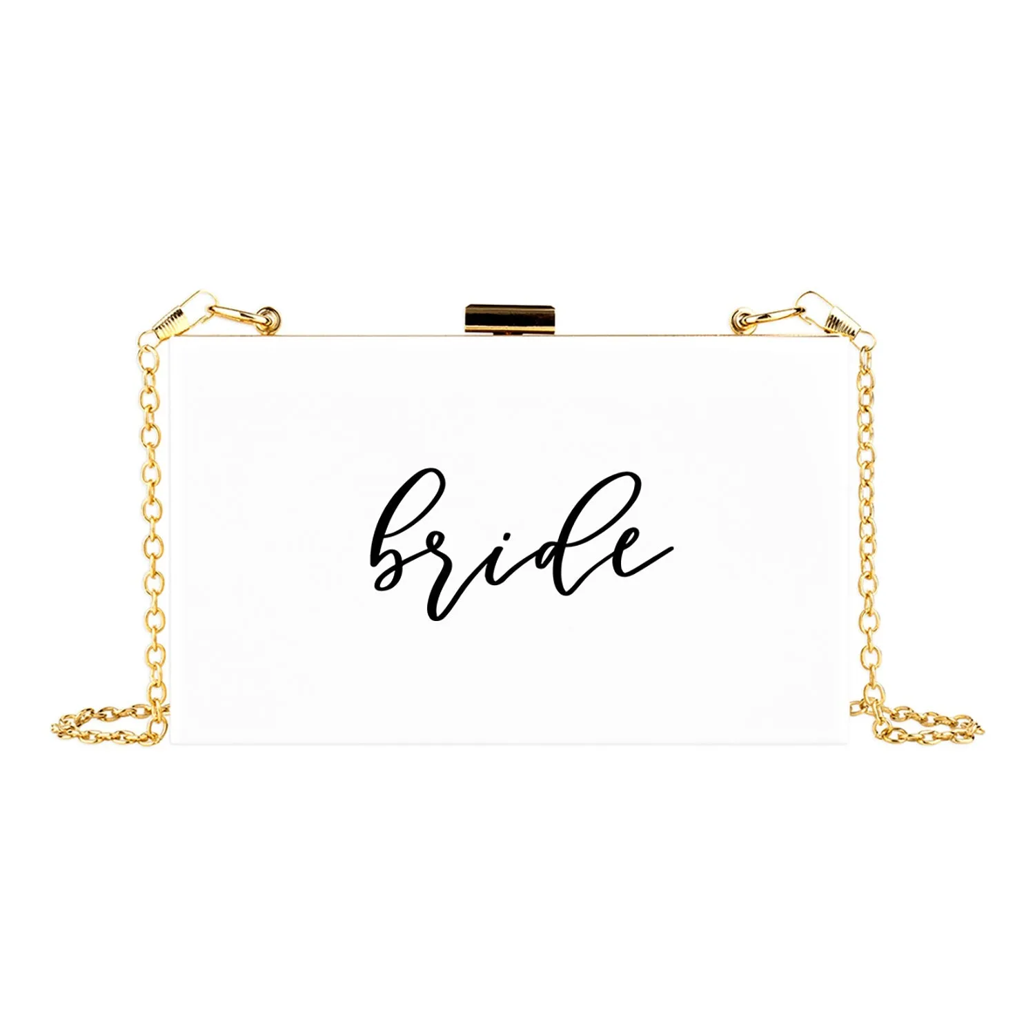 Acrylic Clutch Purse for Bride with Gold Removable Metal Chain - 7 Designs