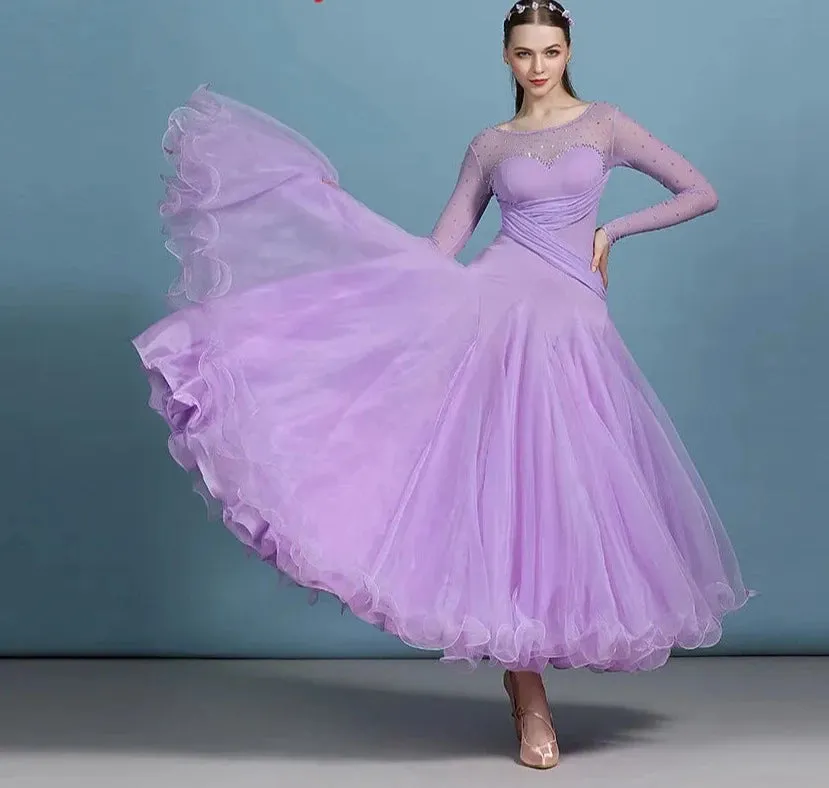 Adult Modern Dance Performance Costume Long Sleeve Spandex National Standard Waltz Dress
