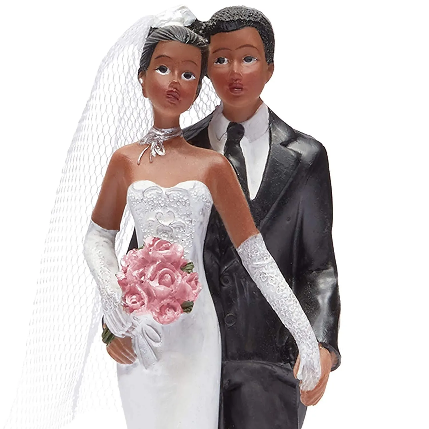 African American Wedding Cake Toppers Bride and Groom Figurine for Party Supplies, 5 x 1.9 in.