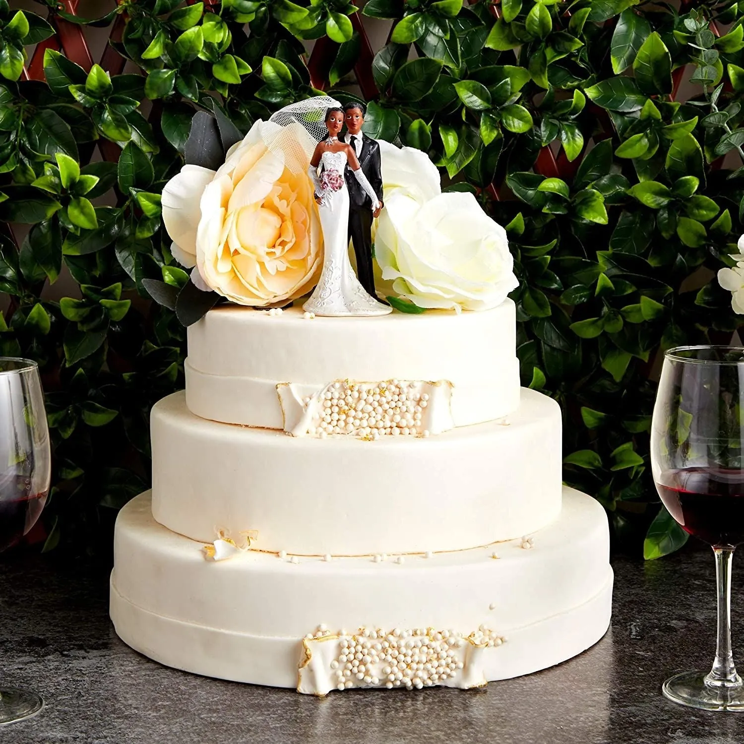 African American Wedding Cake Toppers Bride and Groom Figurine for Party Supplies, 5 x 1.9 in.