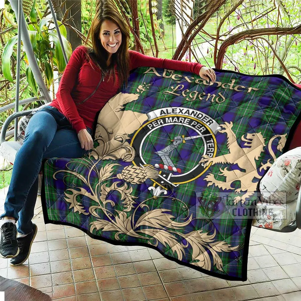 Alexander Tartan Quilt with Family Crest and Scottish Symbol Style