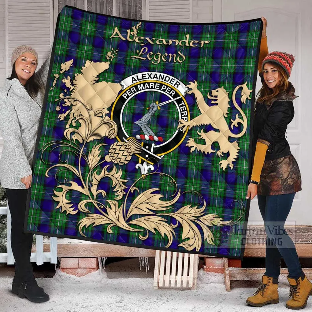 Alexander Tartan Quilt with Family Crest and Scottish Symbol Style