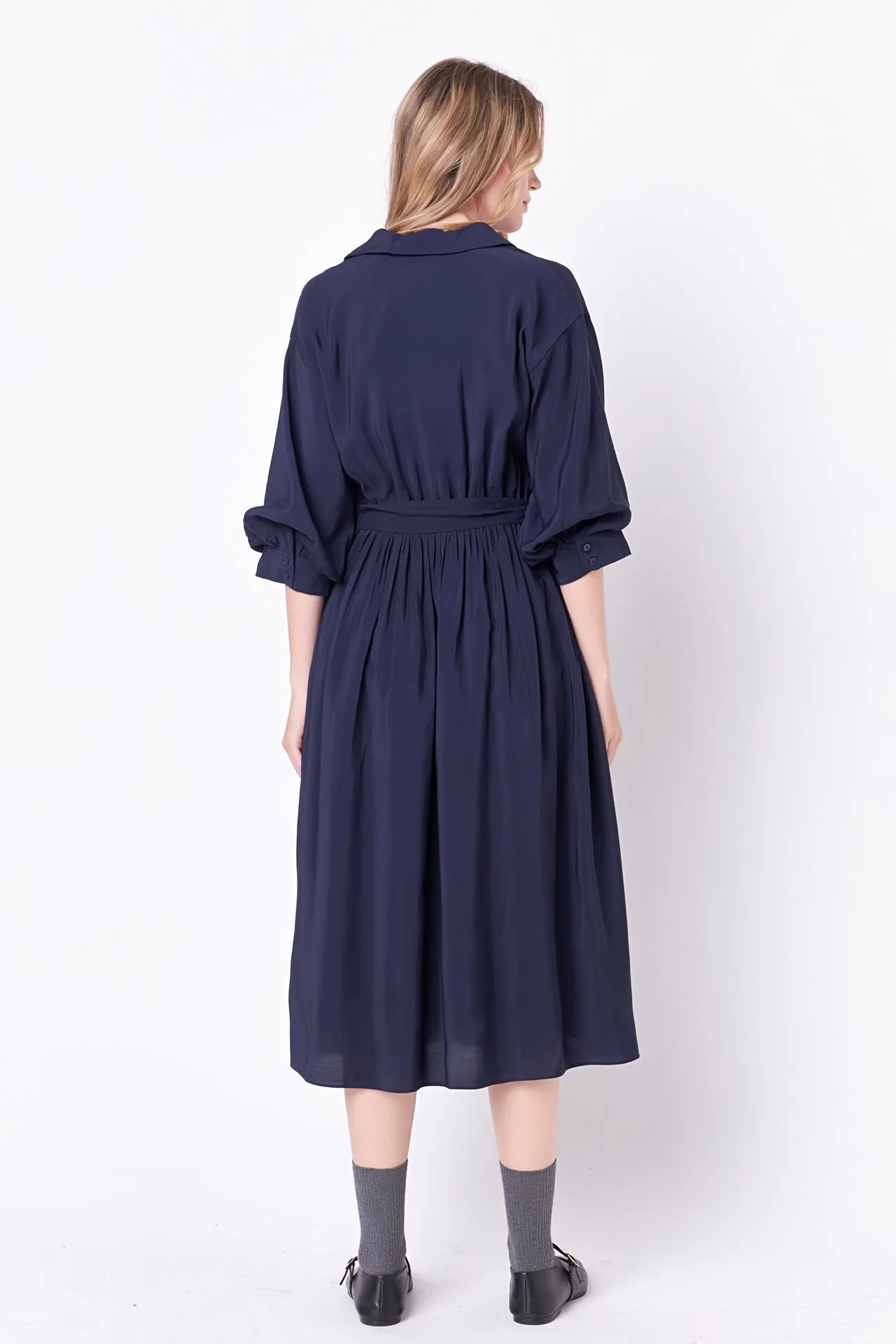 Angled Buttoned Wrap Midi Dress
