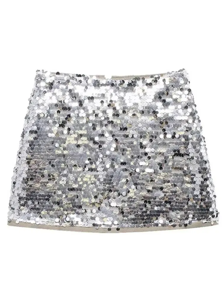 Back To School Joskaa Fashion Glitter Sequins Waistcoat Mini Skirt Suit Women Patchwork Sleeveless Loose Vest Sets 2024 Summer Lady Chic Party Outfit
