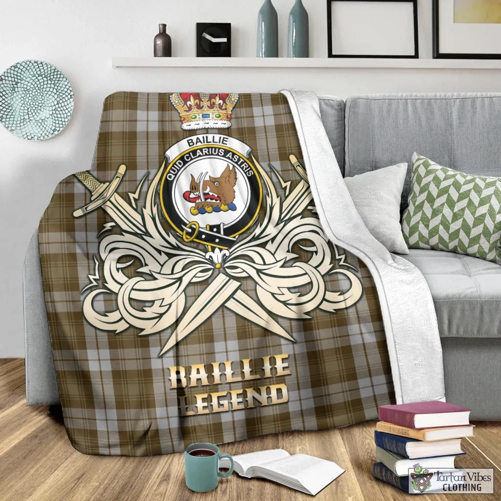 Baillie Dress Tartan Blanket with Clan Crest and the Golden Sword of Courageous Legacy