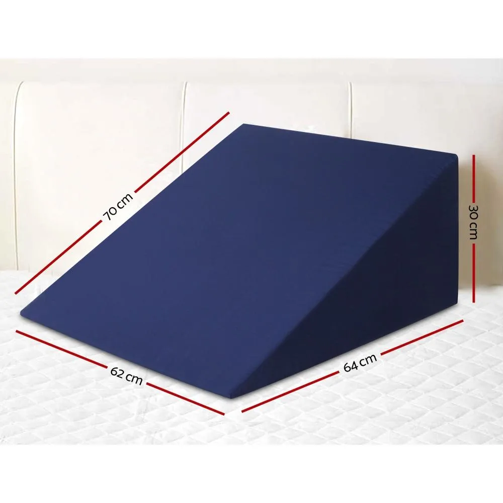 Bedding 2X Memory Foam Wedge Pillow Neck Back Support with Cover Waterproof Blue