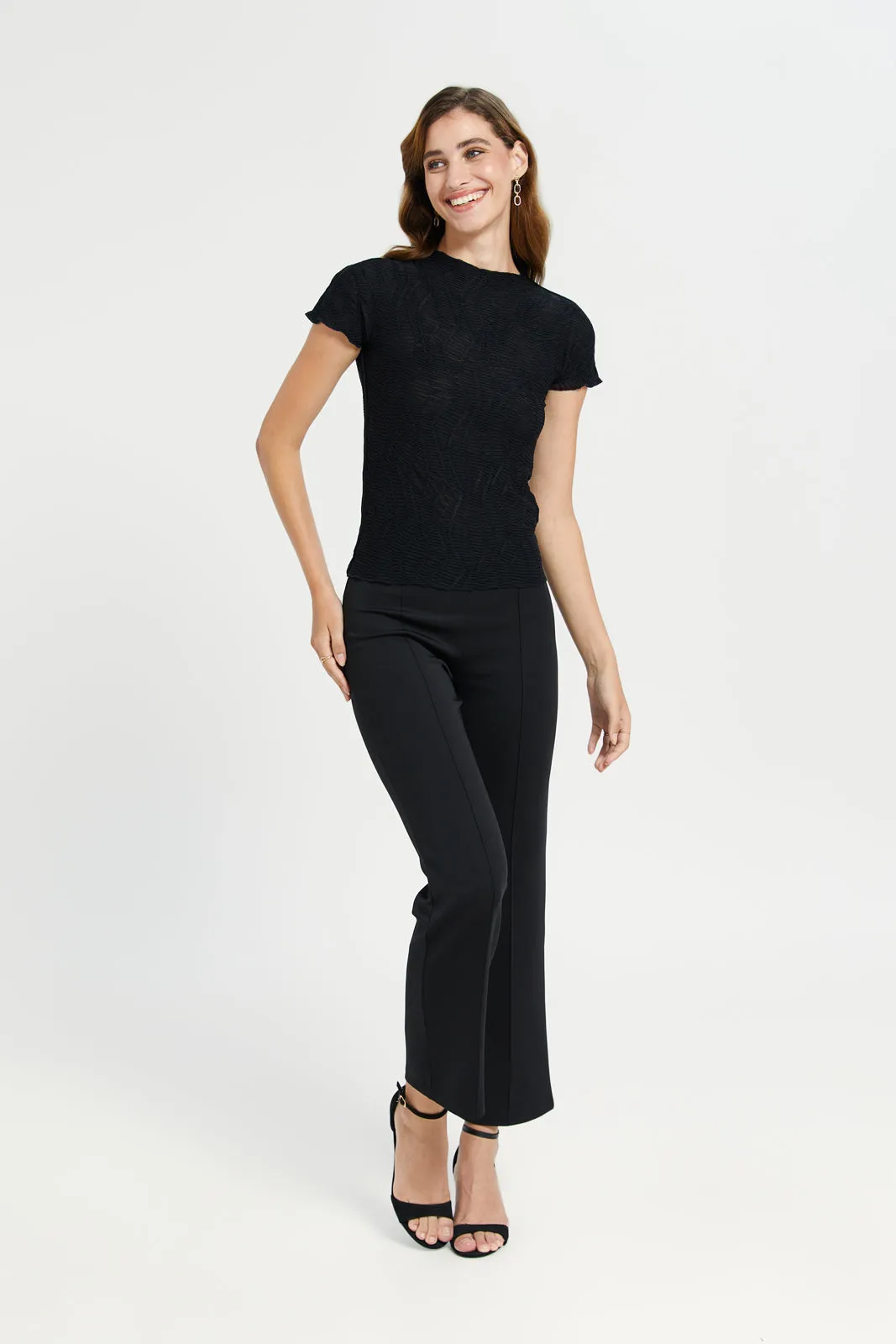 Black Textured Jersey Top