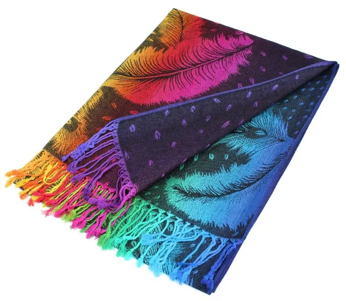 Colorful Peacock Feathers Pashmina Scarf Shawls 050