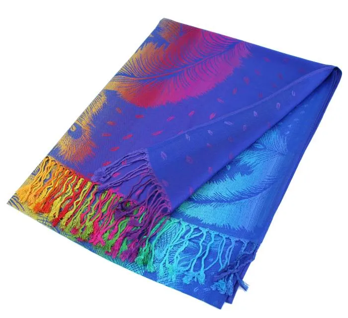 Colorful Peacock Feathers Pashmina Scarf Shawls 050