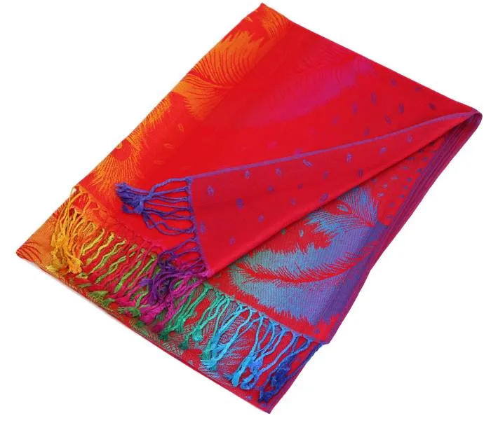 Colorful Peacock Feathers Pashmina Scarf Shawls 050
