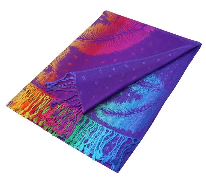 Colorful Peacock Feathers Pashmina Scarf Shawls 050
