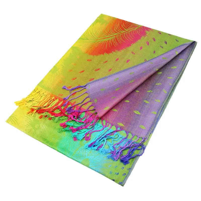 Colorful Peacock Feathers Pashmina Scarf Shawls 050