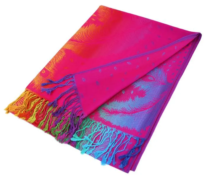 Colorful Peacock Feathers Pashmina Scarf Shawls 050