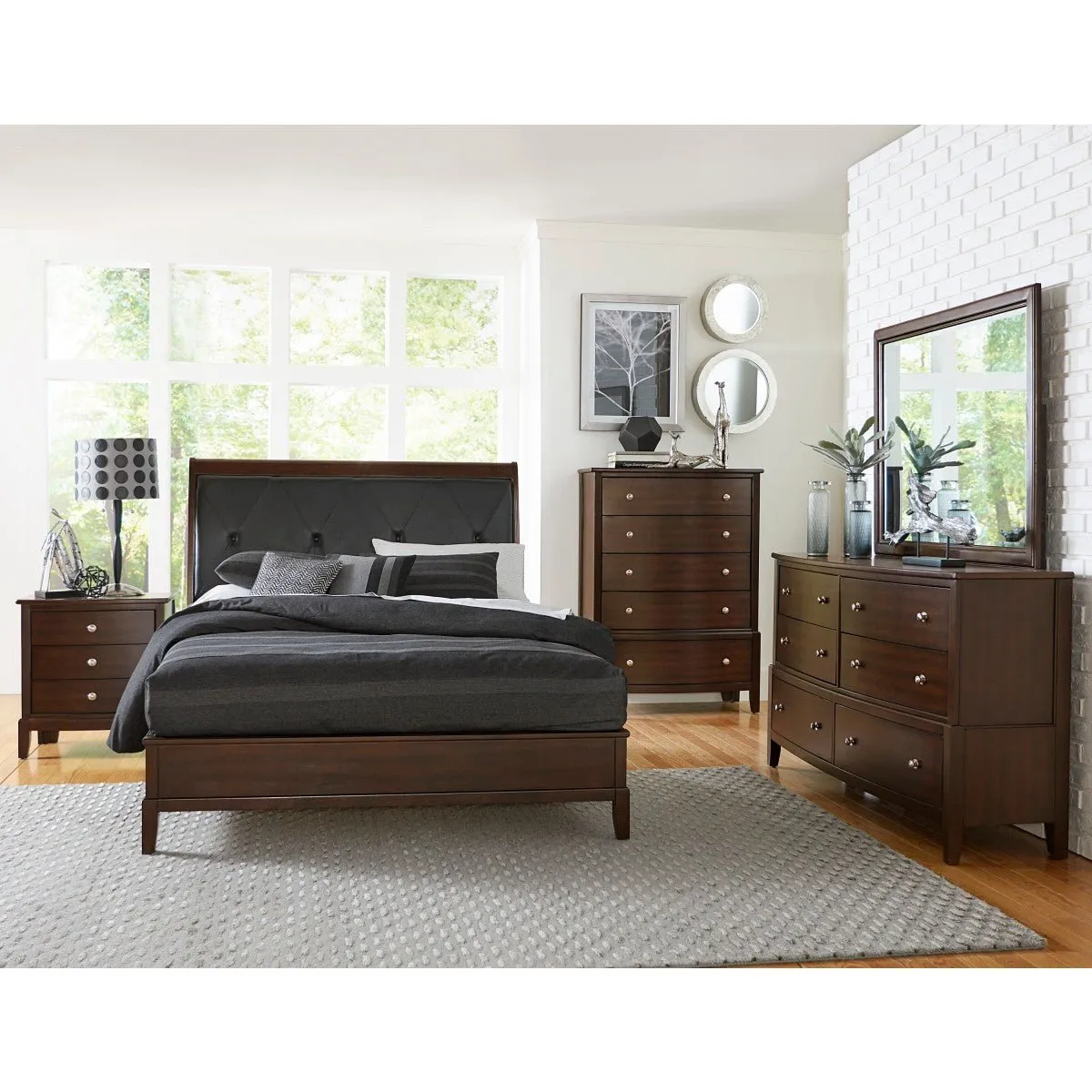 Dark Cherry Night Stands w/ 3 Drawers - Set of 2