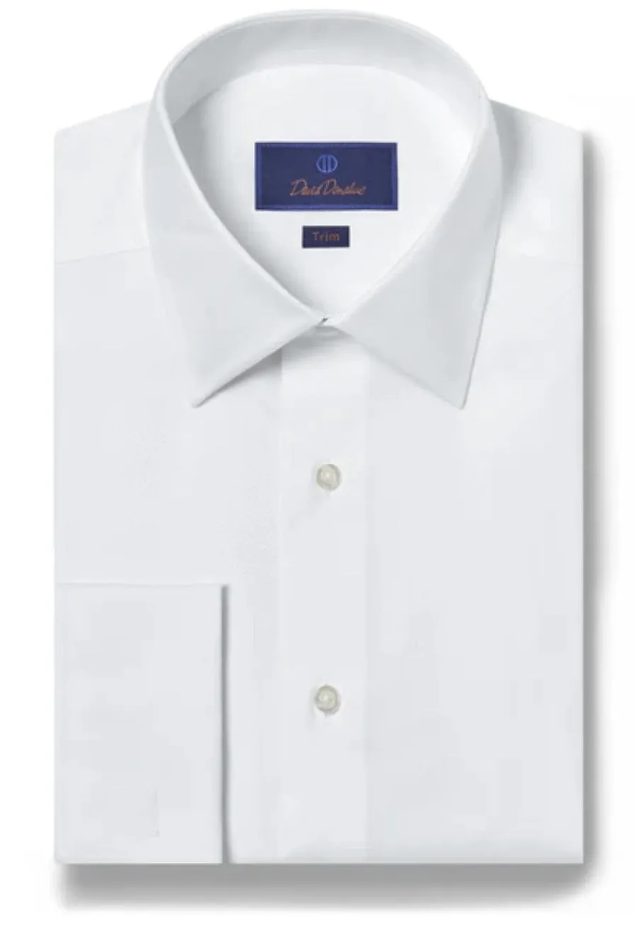 David Donahue White Trim Fit French Cuff Dress Shirt