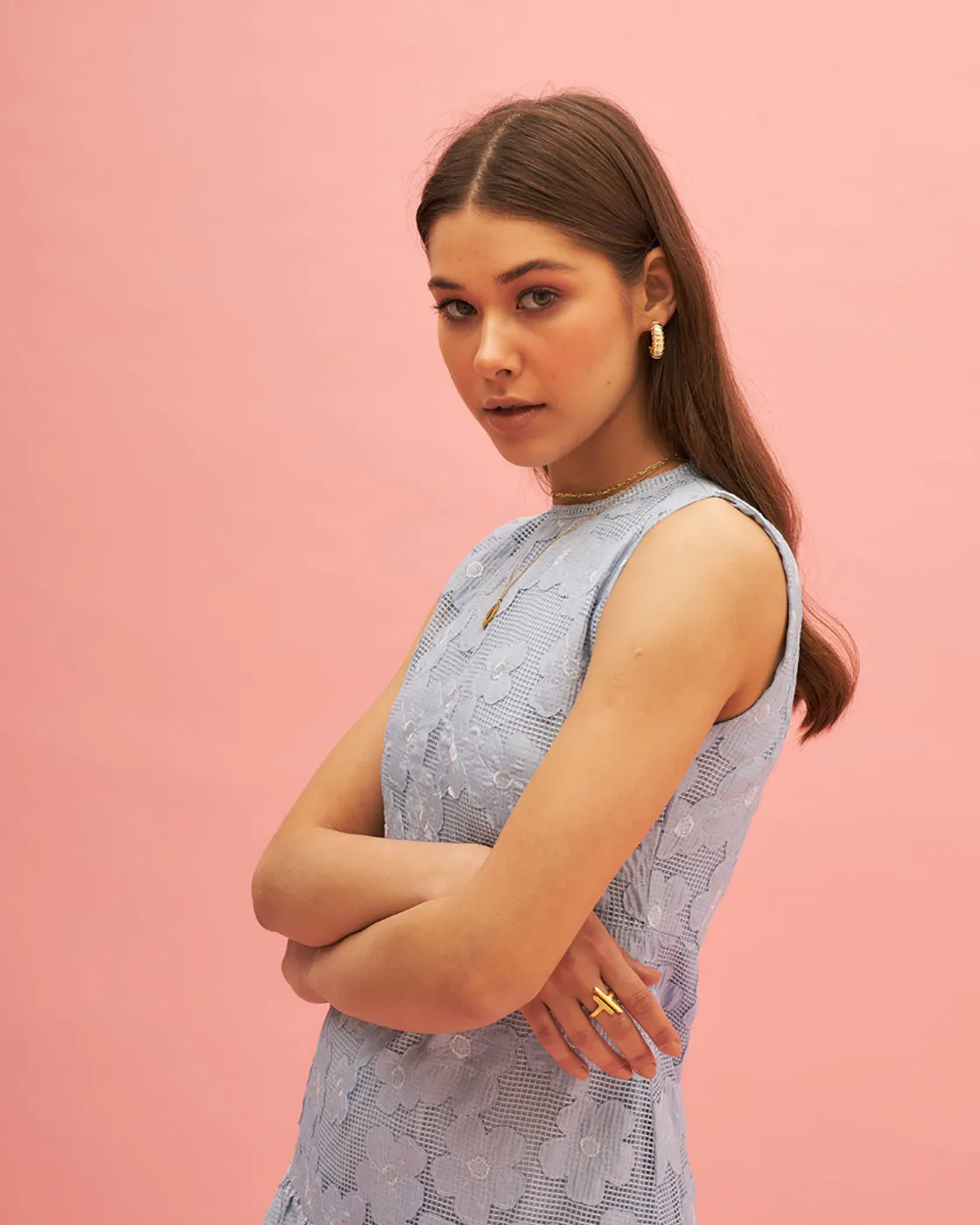 DESERT BLUEBELL GATHERED MIDI DRESS