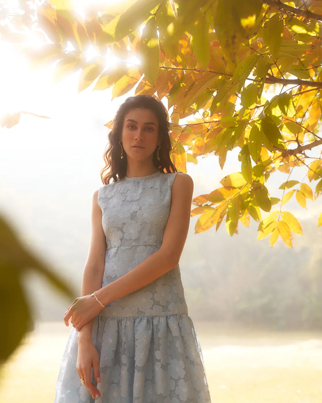 DESERT BLUEBELL GATHERED MIDI DRESS