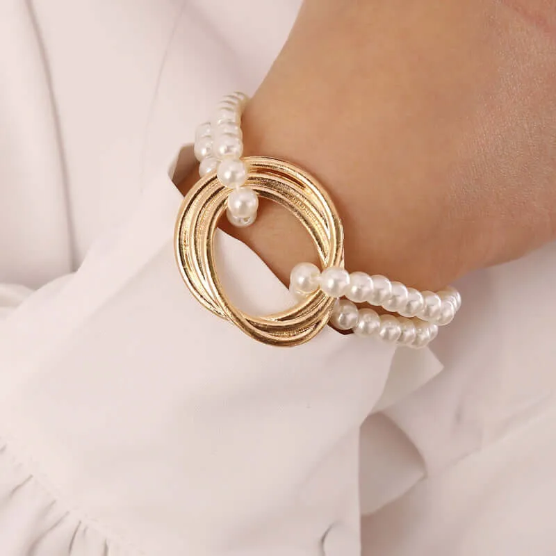 Europe and the United States cross-border jewelry geometric metal pearl necklace women's personal fashion wild lock bone chain sweater chain N711