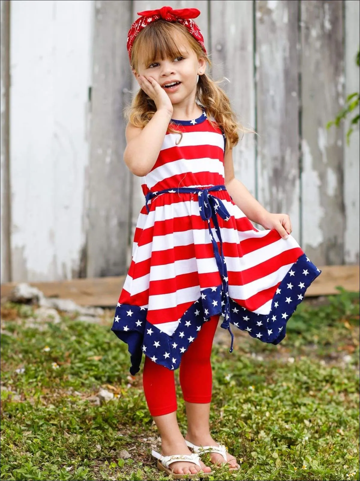 Girls 4th of July Themed Handkerchief Tunic & Capri Leggings Set