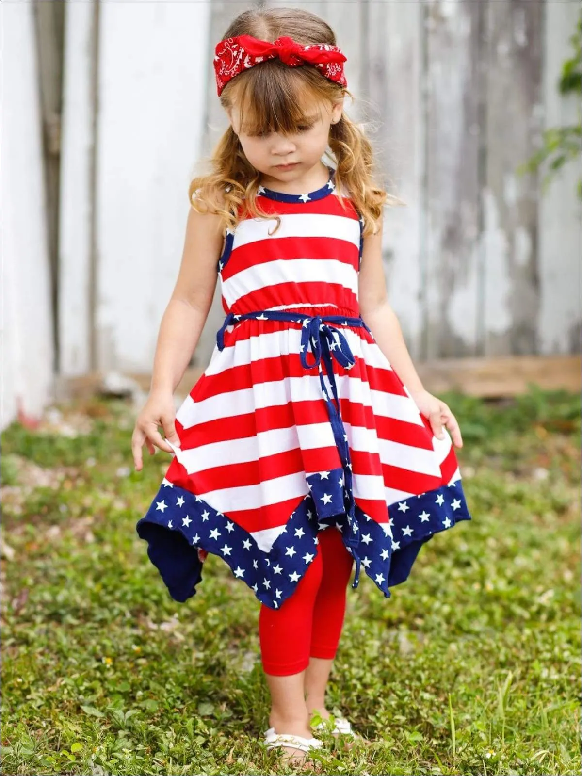 Girls 4th of July Themed Handkerchief Tunic & Capri Leggings Set