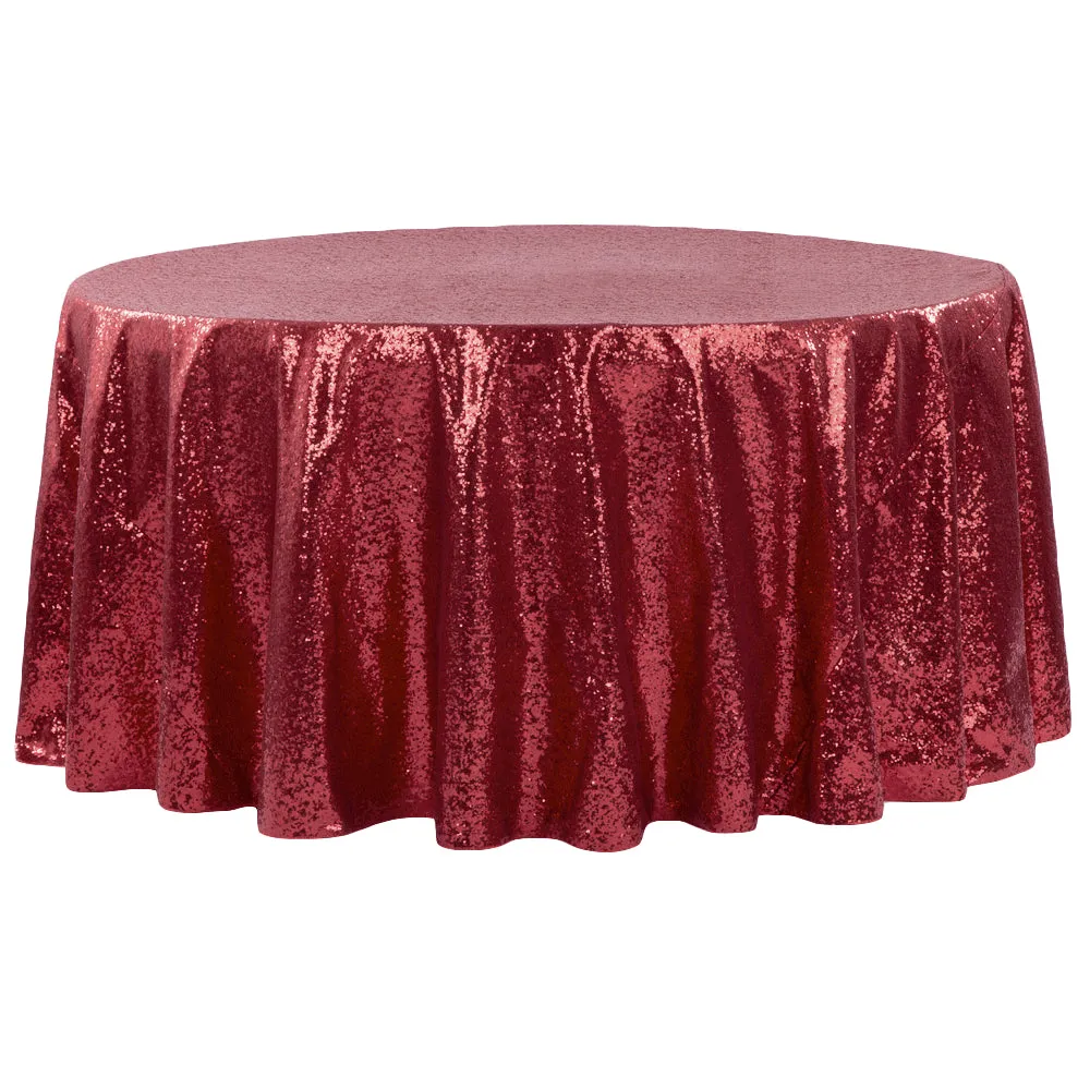 Glitz Sequins 120" Round Tablecloth - Burgundy