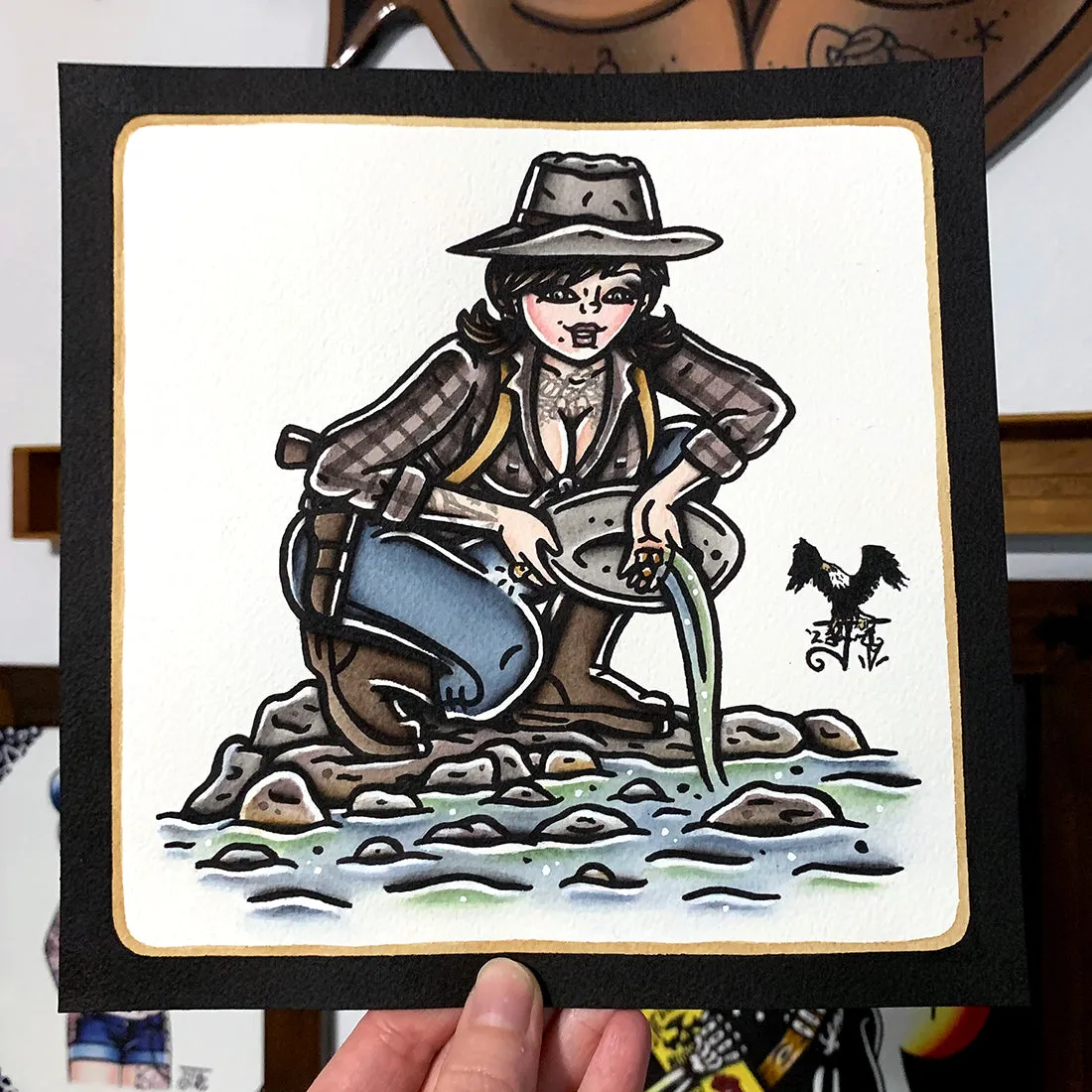 Gold Panner Pinup Original Painting