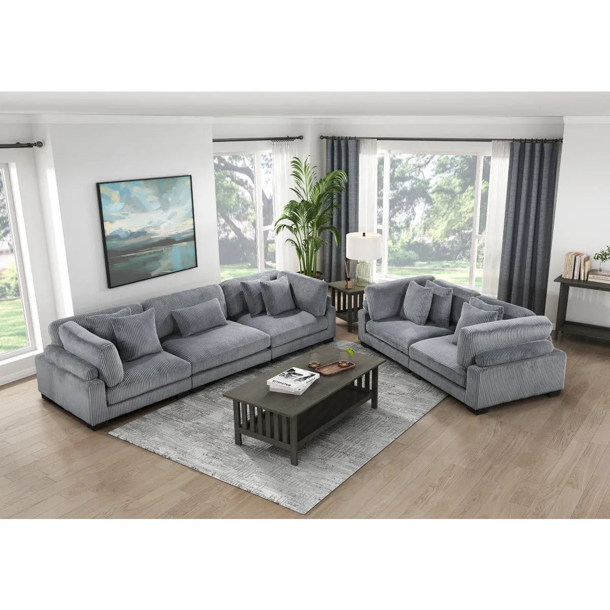 Gray Corduroy Corner Seat with Adjustable Arm/Back Rest
