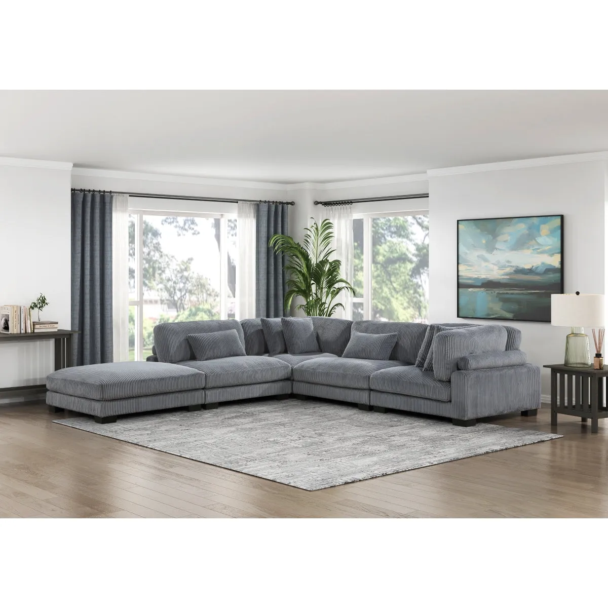 Gray Corduroy Corner Seat with Adjustable Arm/Back Rest