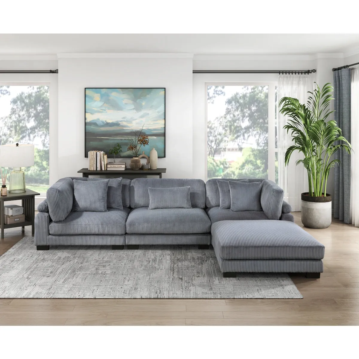 Gray Corduroy Corner Seat with Adjustable Arm/Back Rest