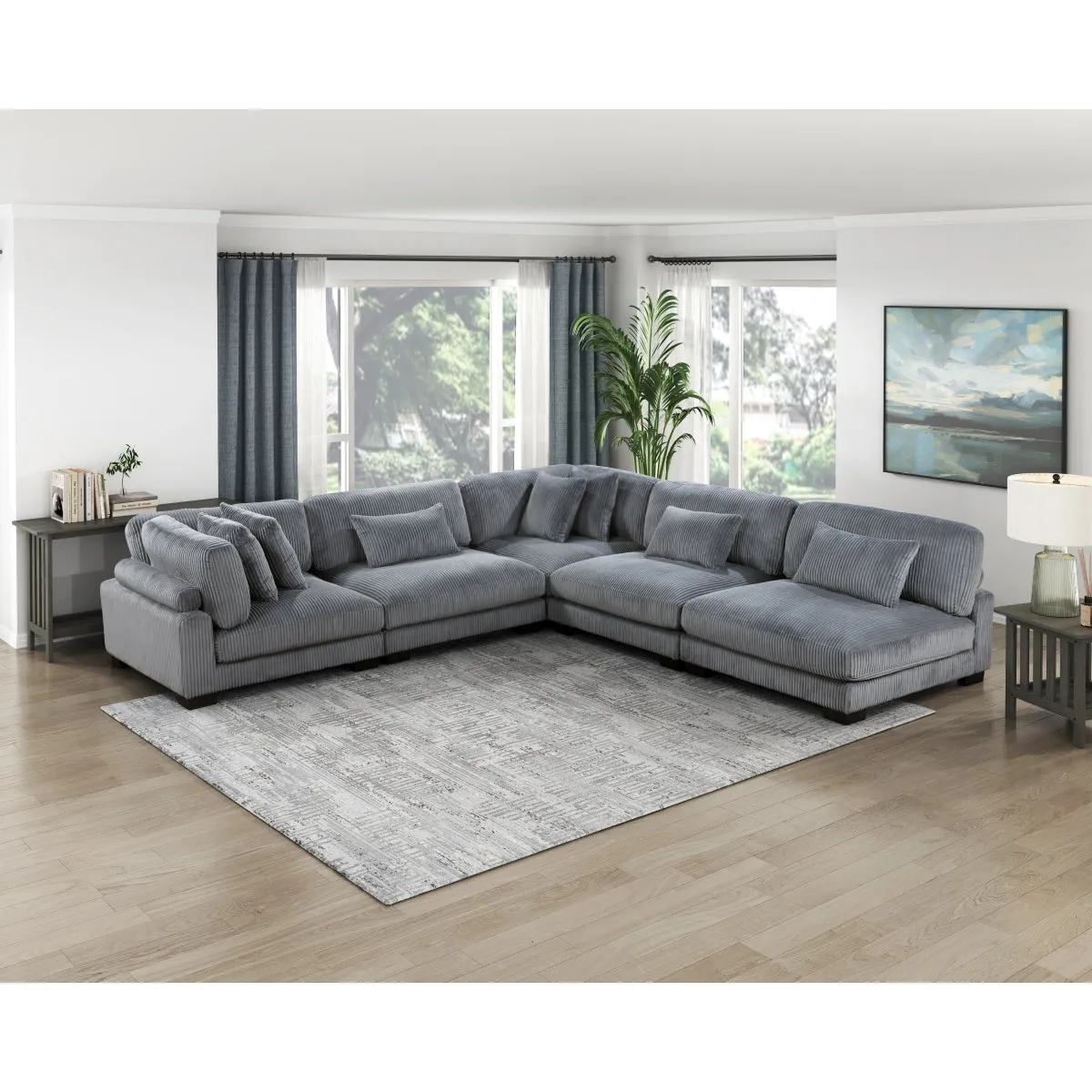 Gray Corduroy Corner Seat with Adjustable Arm/Back Rest