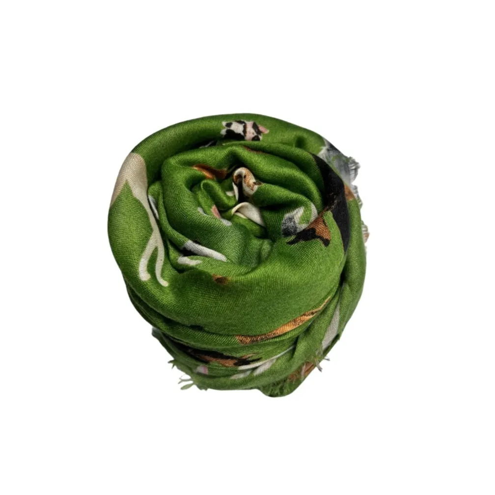 Green Dog Print Scarf