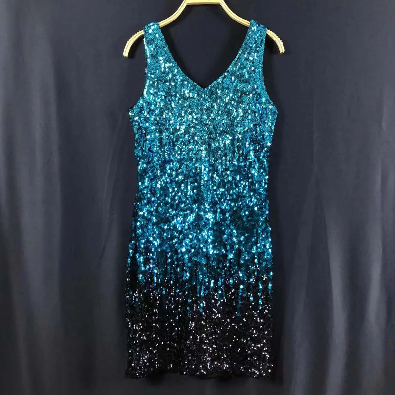 JuliaFashion - Sequined Sleeveless Vest V-Neck Backless Sexy For Women Nightclub Vestidos Party Night Club 2024 Mini Dress