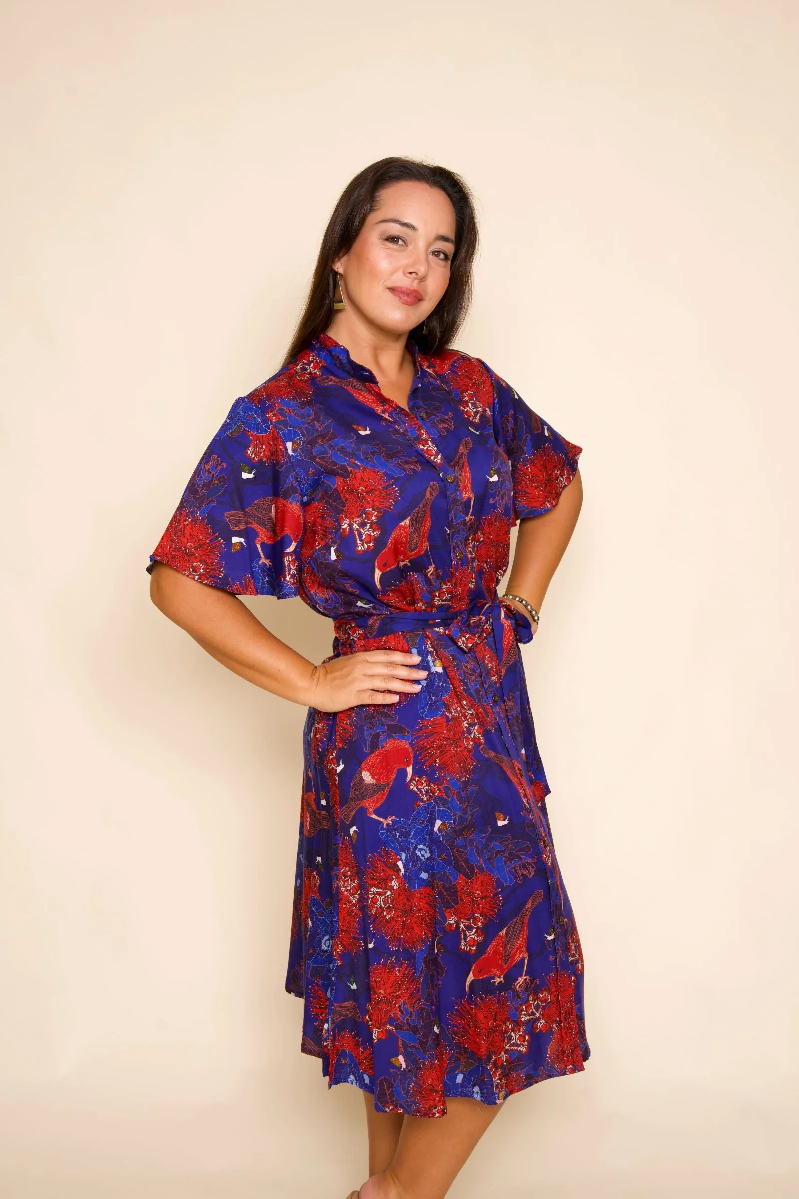 Kaniakapūpū Lehua Poni Button Down Flutter-Sleeve Dress