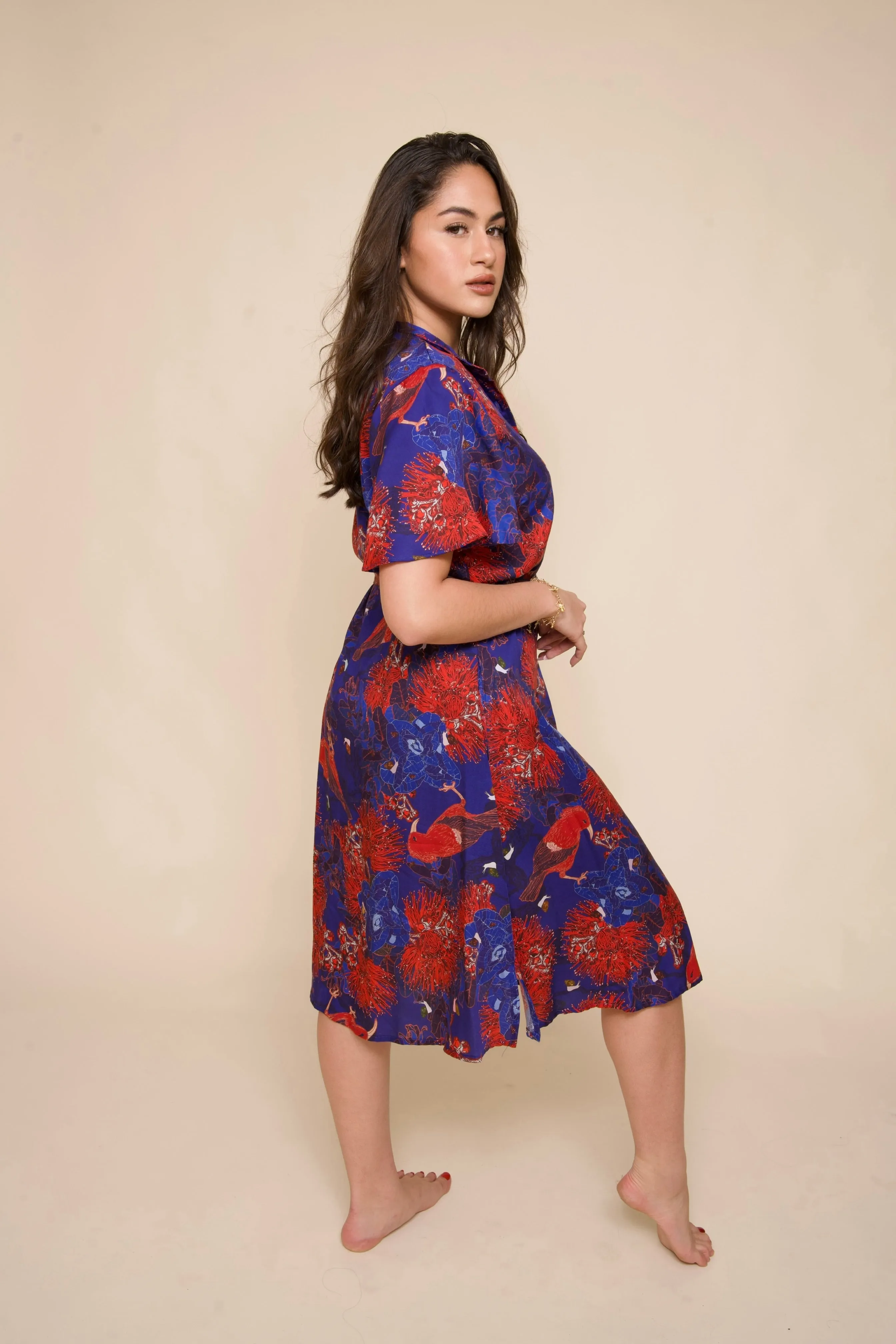 Kaniakapūpū Lehua Poni Button Down Flutter-Sleeve Dress
