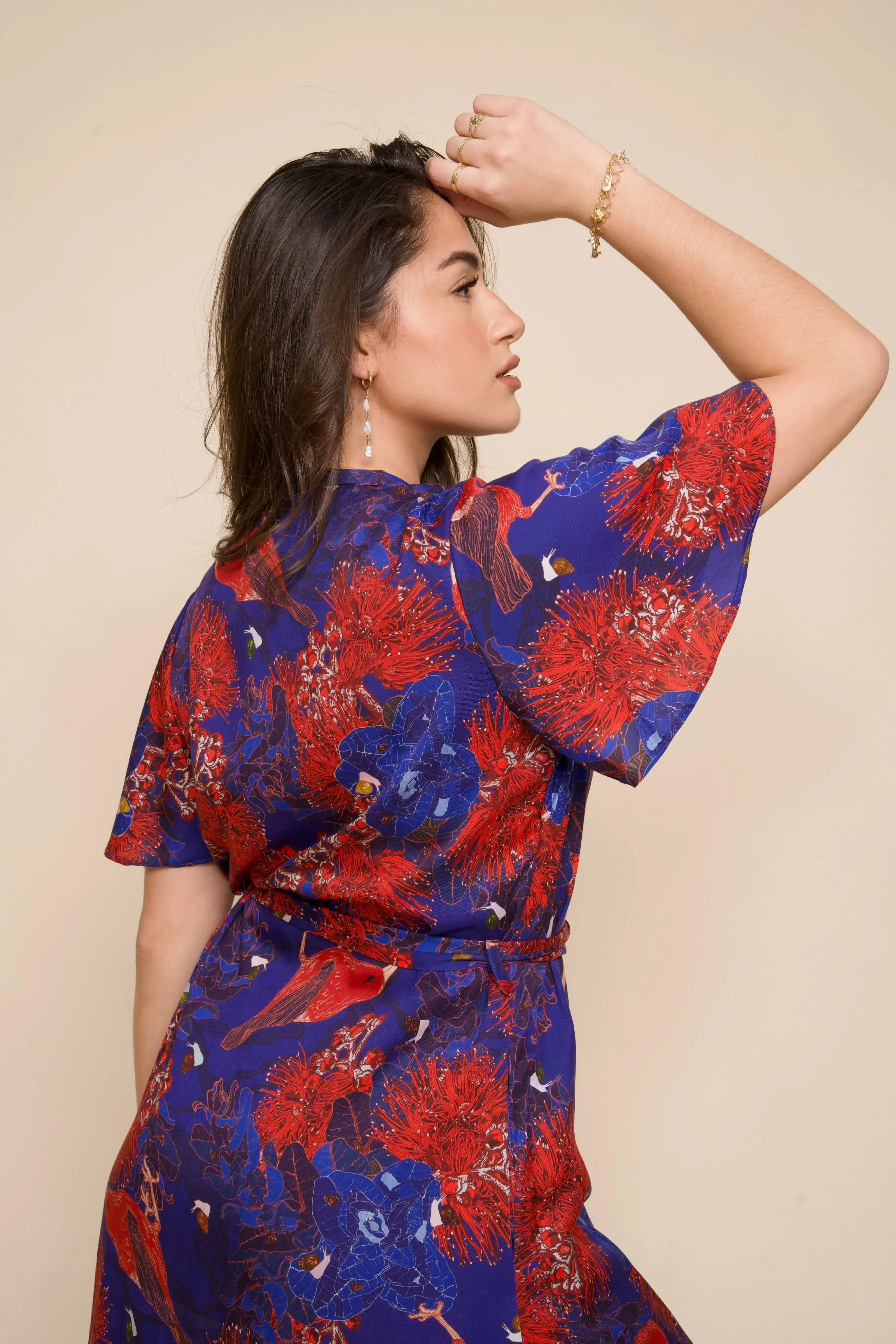 Kaniakapūpū Lehua Poni Button Down Flutter-Sleeve Dress