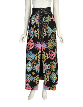Lanvin Vintage 1971 Black Vivid Multicolor Geometric Print Maxi Skirt