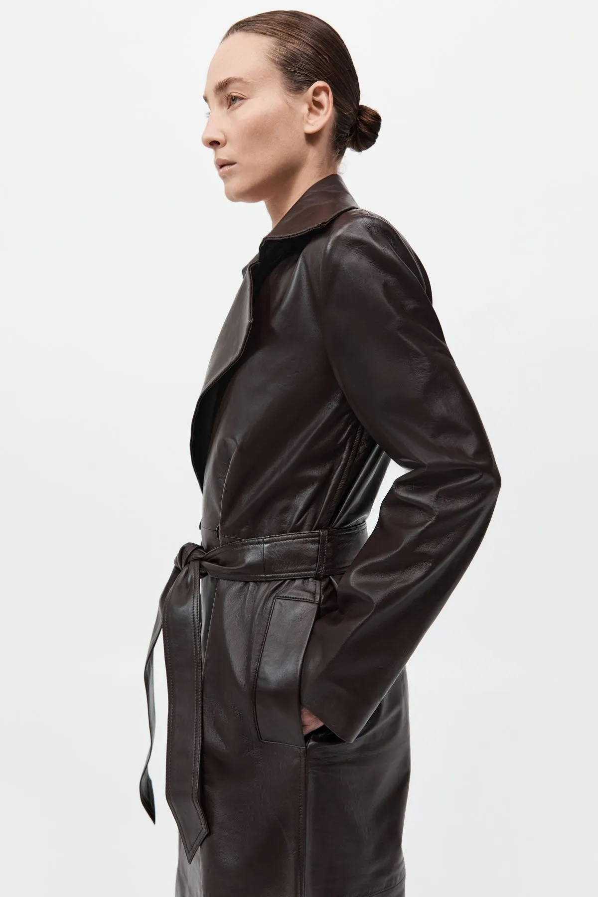 Leather Trench Coat - Chocolate