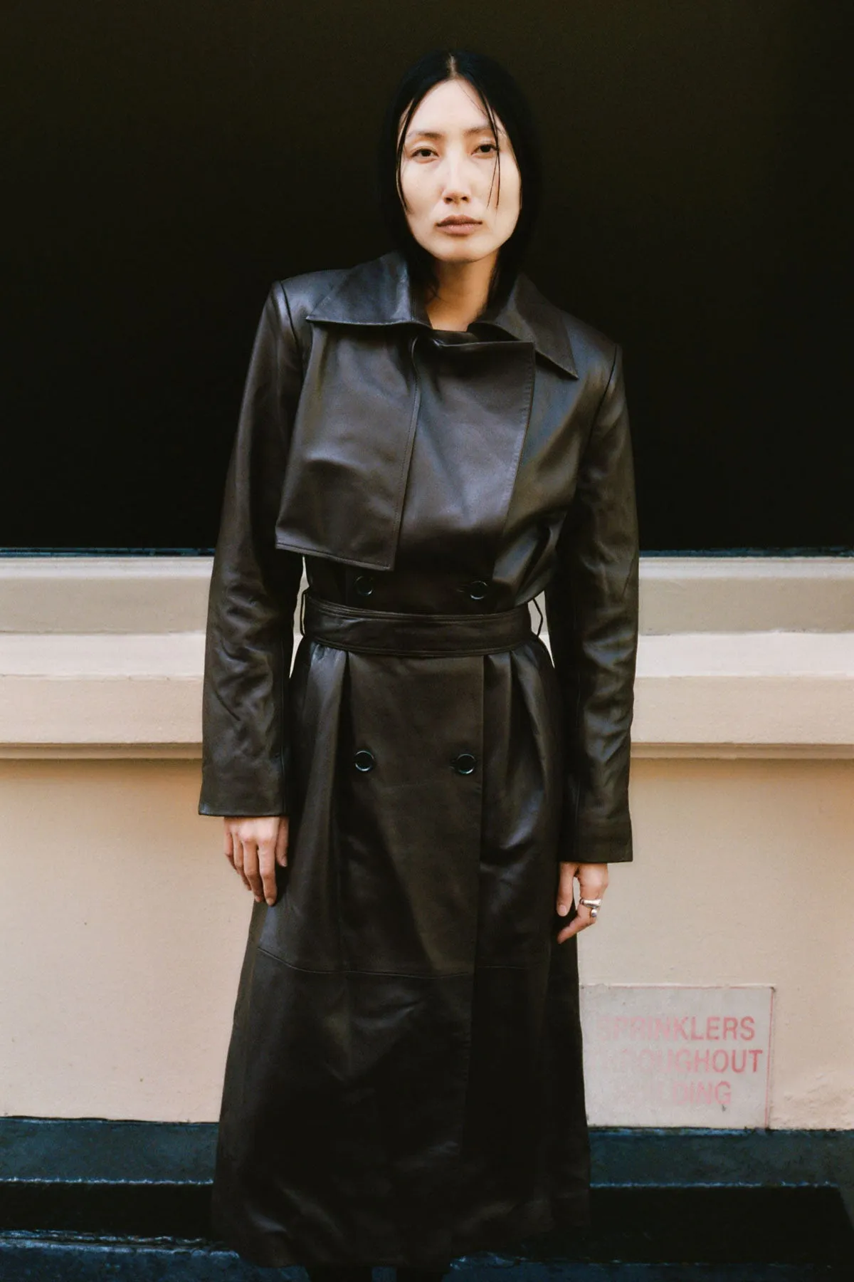 Leather Trench Coat - Chocolate