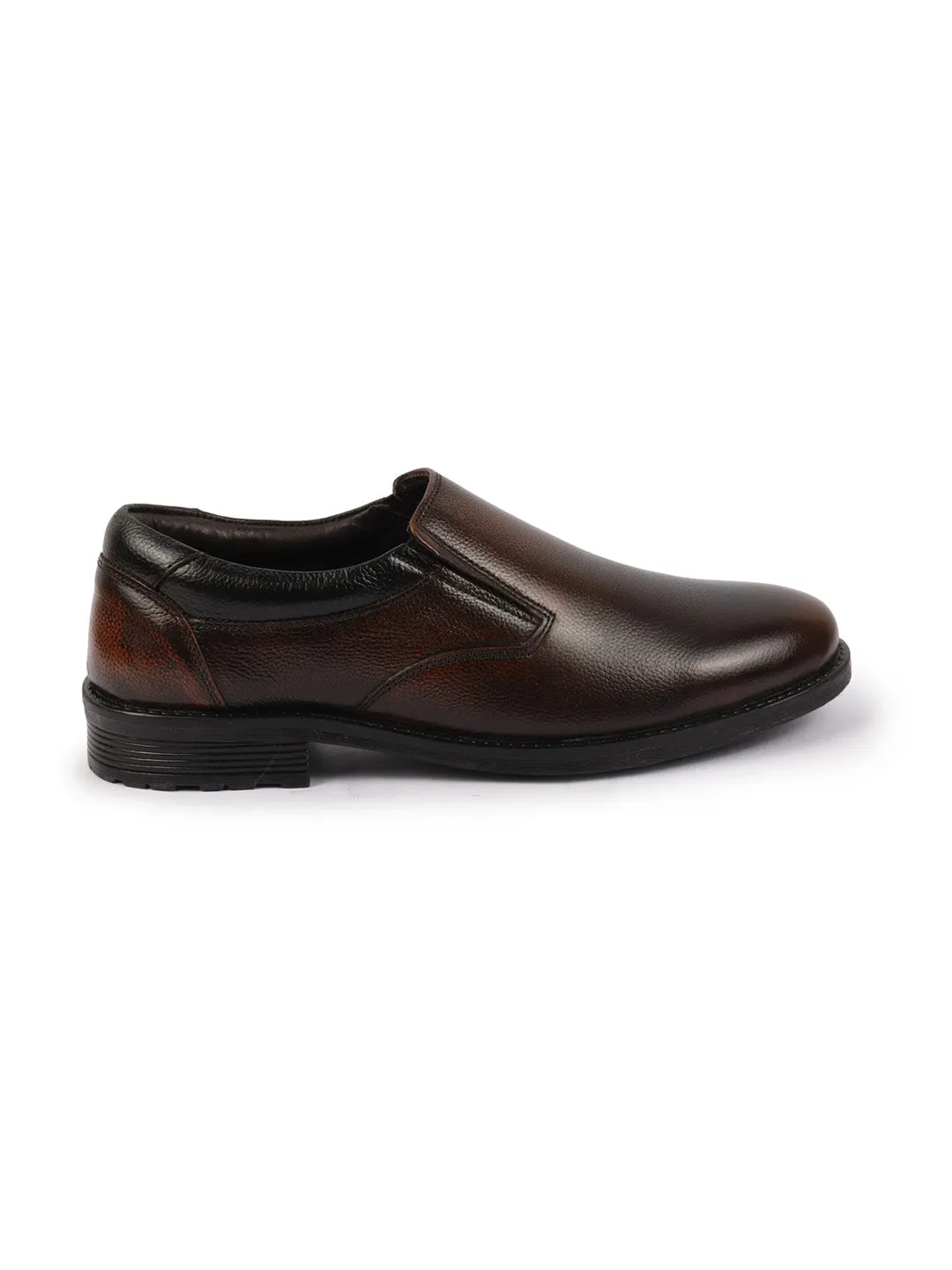 Men Tan Genuine Burnish Leather Formal Dress Slip On Shoes With Memory Cushion Footbed For Office|Work|Loafer|Half Shoes|Cut Shoe