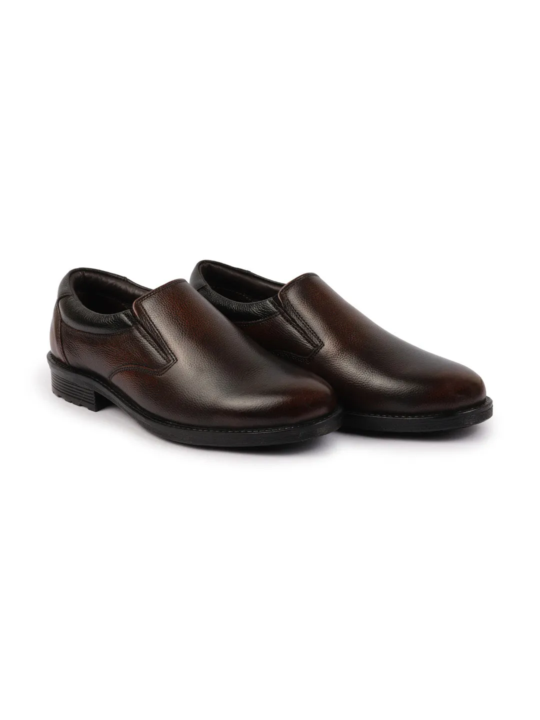 Men Tan Genuine Burnish Leather Formal Dress Slip On Shoes With Memory Cushion Footbed For Office|Work|Loafer|Half Shoes|Cut Shoe