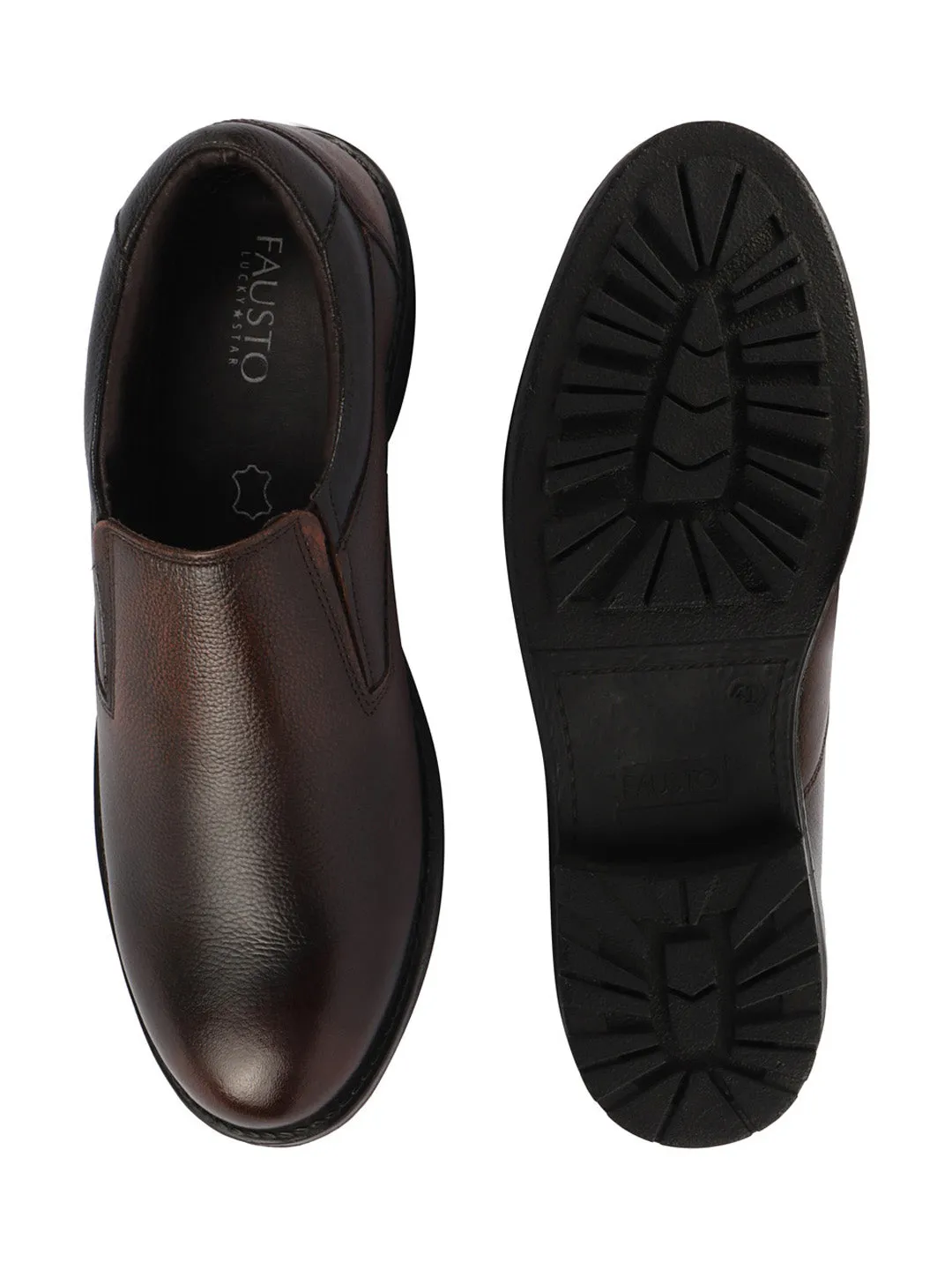 Men Tan Genuine Burnish Leather Formal Dress Slip On Shoes With Memory Cushion Footbed For Office|Work|Loafer|Half Shoes|Cut Shoe