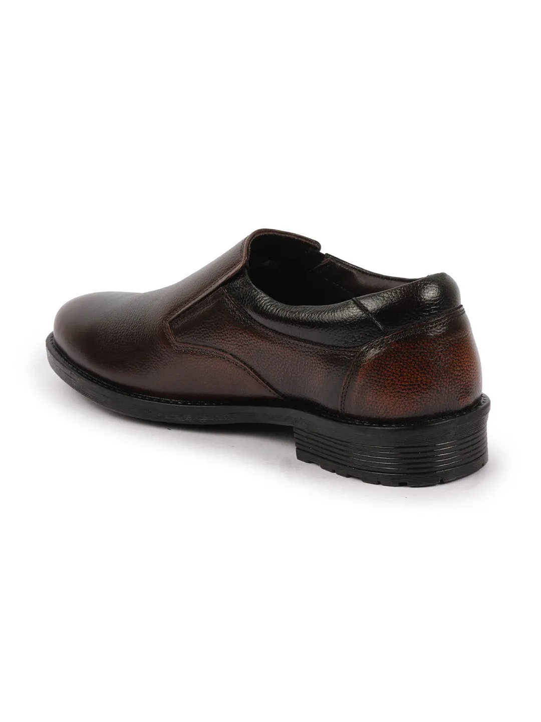 Men Tan Genuine Burnish Leather Formal Dress Slip On Shoes With Memory Cushion Footbed For Office|Work|Loafer|Half Shoes|Cut Shoe
